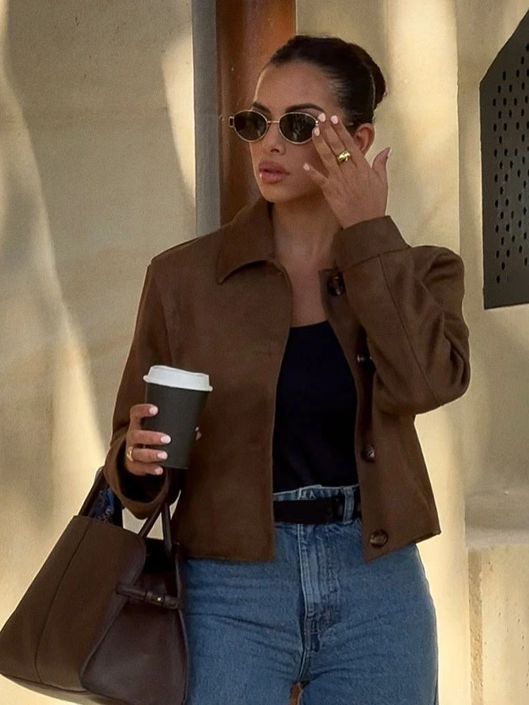

HH Fashion Woman Lapel Single-breasted Pockets Decorate Long Sleeve Street Style Jacket 2025 Autumn Women Casual Short Coat