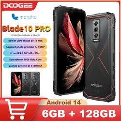 DOOGEE 블레이드 10 프로 가장 얇은 견고한 휴대폰, 6.56 인치 HD + 스크린, 6GB + 256GB T606 4G 50MP 카메라, 5150mAh NFC, 안드로이드 14 글로벌 버전