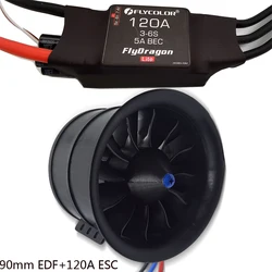 90mm EDF 12 Blades Ducted Fan with 1450KV RC Brushless Motor with 120A ESC 3-6S Electric Speed Controller for RC Jet Airplane