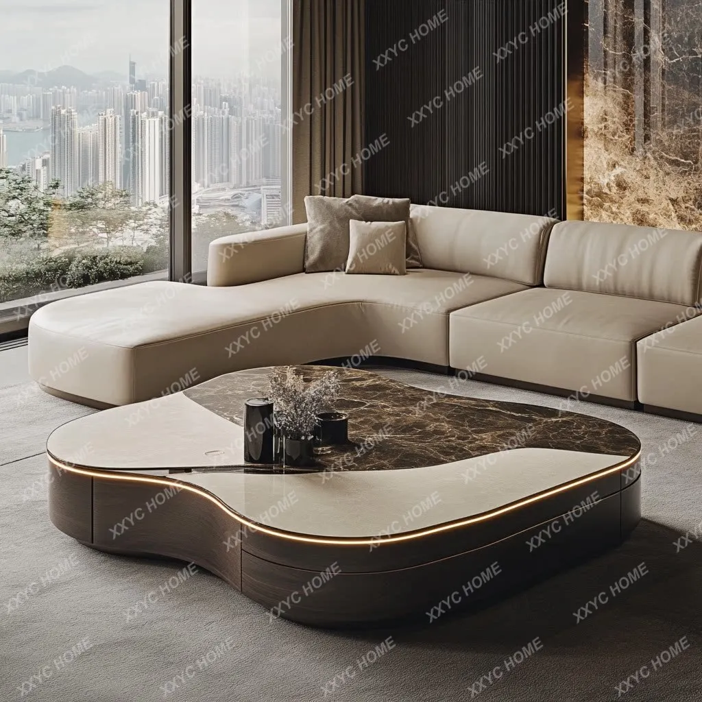 Marble luxury stone coffee table high-end atmosphere luxury villa living room light luxury special-shaped coffee table