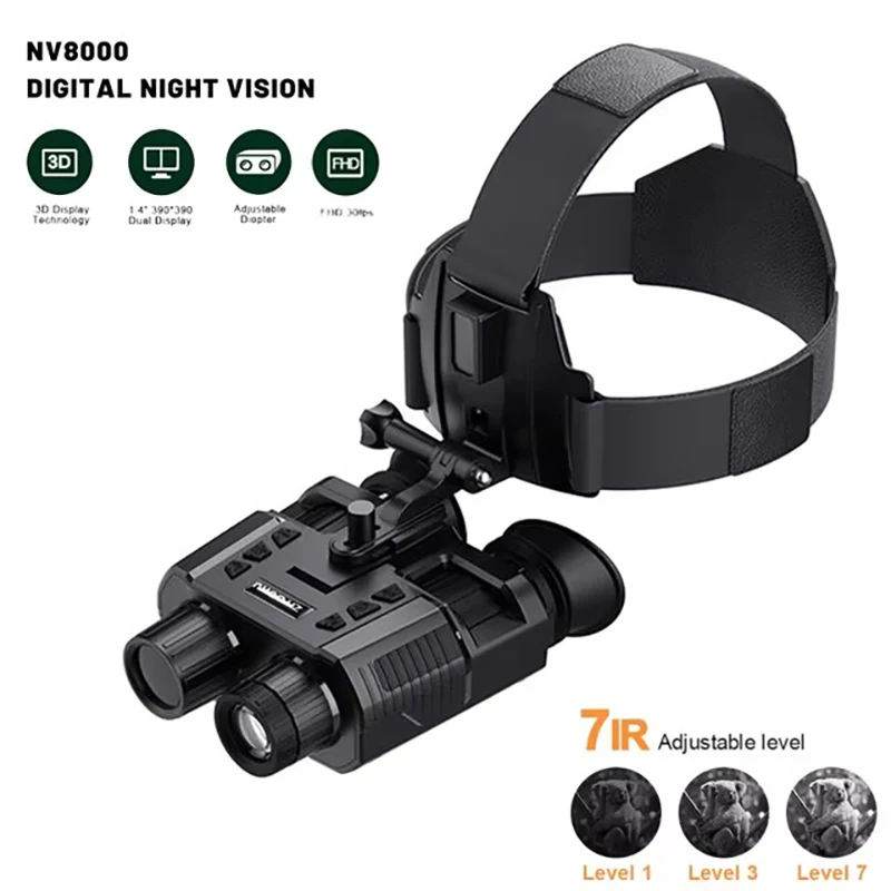 

NV8000 Helmet Night Vision Binoculars 1080P Video Camera 8X Zoom 1.3MP Starlight Infrared Enhanced NVG Night Goggles for Hunting