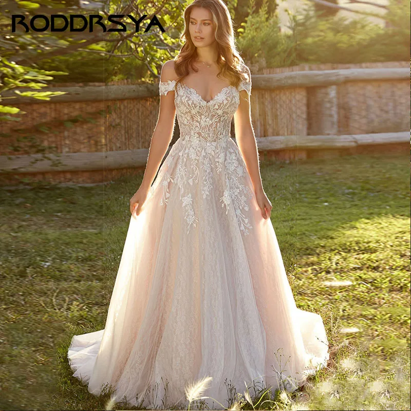 RODDRSYA sexy V-hals strapless trouwjurk elegante off-shoulder applicaties bruid feest lieverd rugloze gewaad De Mariée sexy V-hals strapless trouwjurk elegante off-shoulder applicaties bruid feest lieverd rugloze gewa