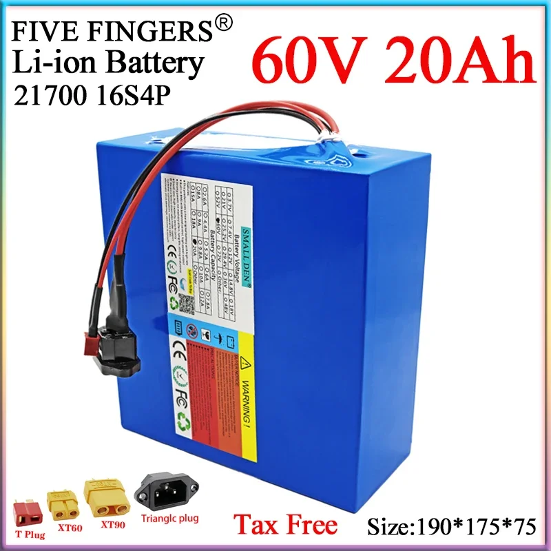 New 60V 20Ah 21700 Lithium Battery Pack 16S4P Built-in 40A BMS 1000-2500W High Power For tricycle Motorcycle Backup power supply