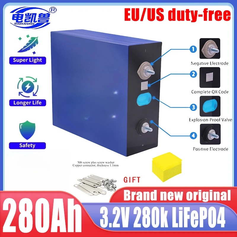 

3.2V 280Ah 280K EVE LiFePO4 original GRADE A Battery Cell 6000+ Cycle Grade A For DIY 12V 24V 48V Lithium Battery Pack NO TAX