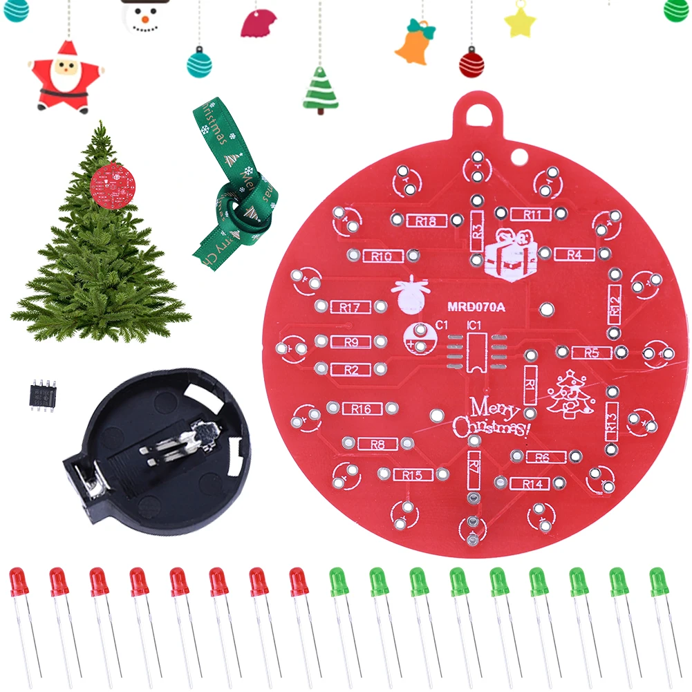 NE555 Christmas Tree Decoration Red Green LED Blinking PCB Soldering Practice Board DIY Kit for STEM Educational Valentine Day