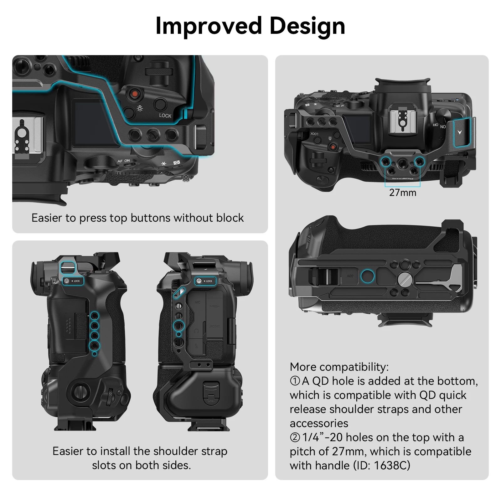 قفص كاميرا SmallRig R5/R6 لكاميرات Canon EOS R5 / R6 / R5C / R6 Mark II مع قبضة بطارية BG-R10 مع فتحات ملولبة 1/4 بوصة -3464B
