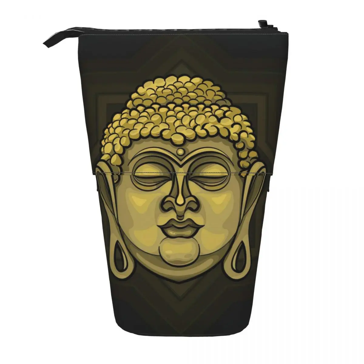 Golden Buddha Radiating Light Pen Box Student School Zipper Pen Bag Vertical Retractable Pencil Case