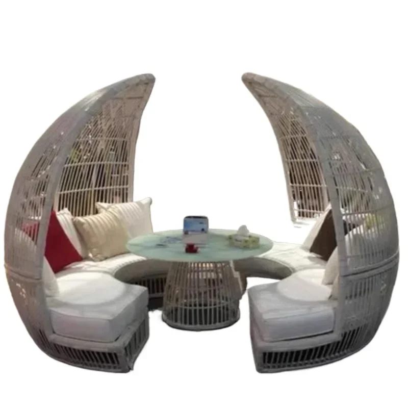 

Outdoor rattan bed leisure personality creative garden balcony deck chair round bed open air bird's nest courtyard outdoor beach