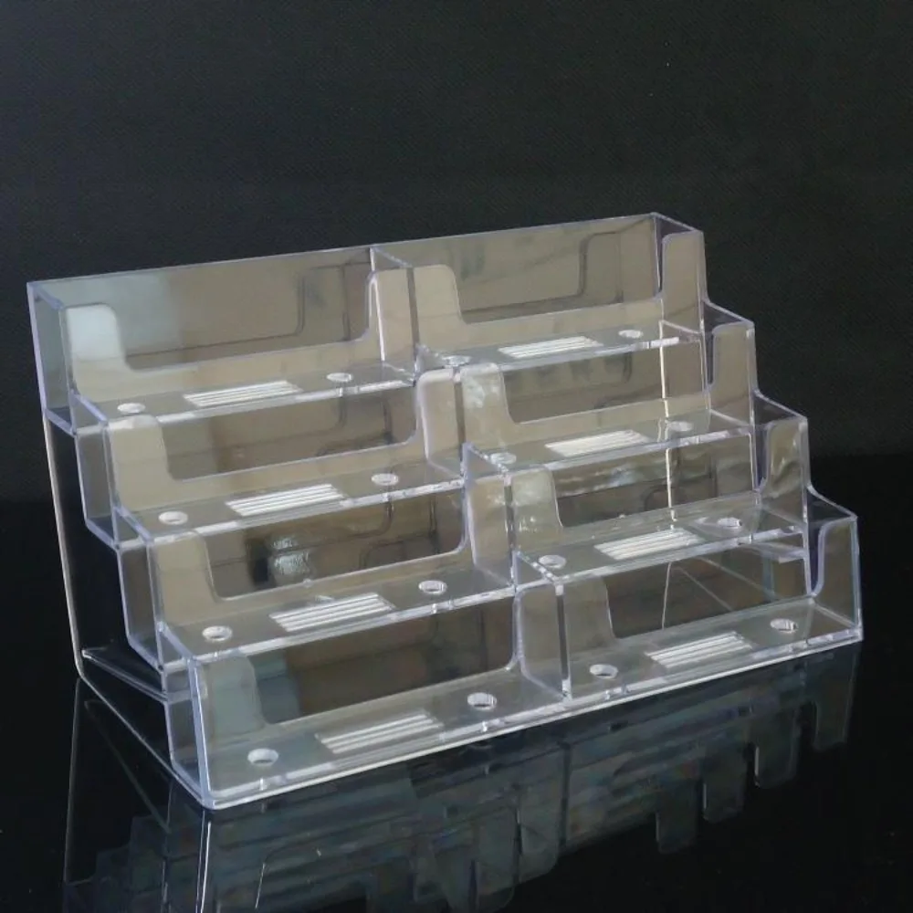 Transparent Business Card Box 4 Layers Display Holder Name Card Display Stand 8 Grids Plastic Business Card Storage Box