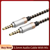 Aux 3.5mm Audio Cable With Mic 3.5 Jack 4 Pole Male To Male Connector Kable For Car Mobile Phone Notebook Speaker Line 1.5M