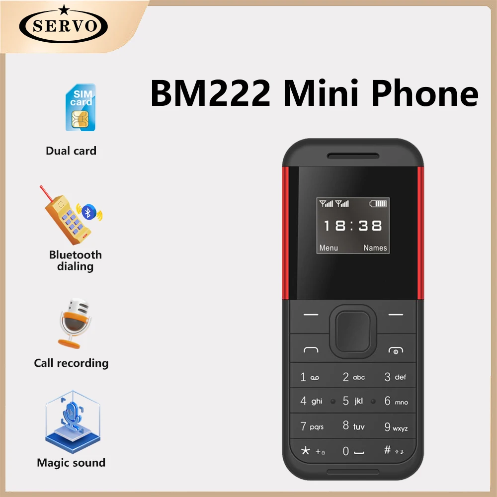 SERVO BM222 Mini Mobile Phone Dual SlM Cards Standby Magic Voice Auto Call Recorder Unlock Bluetooth Headset Small Cellphone ﻿