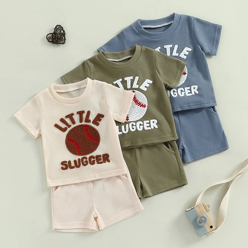 

2024-03-26 lioraitiin 0-3Y Summer Baby Boys Clothes Set Short Sleeve Embroidery Baseball Letters T-shirt with Shorts Outfit