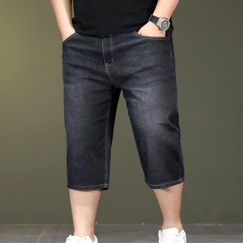 New Large Size 7 Point Length Denim Jeans For Men Chubby Handsome Enlarged 5XL 6XL 7XL Casual Denim Short Pants For Male