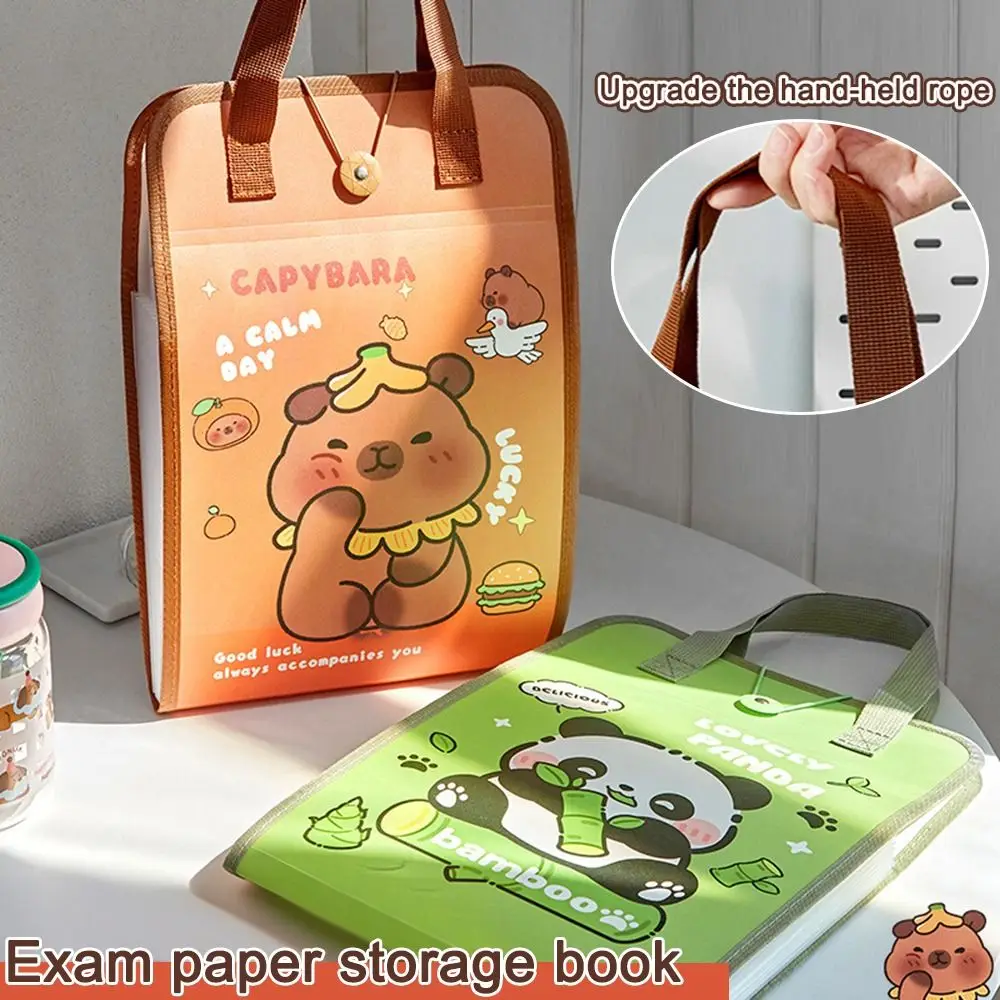 Cartoon Capibara A4 File Folder Large Capacity 13-Layer Expanding Accordian Organizer Waterproof Data Sorting Storage Bag