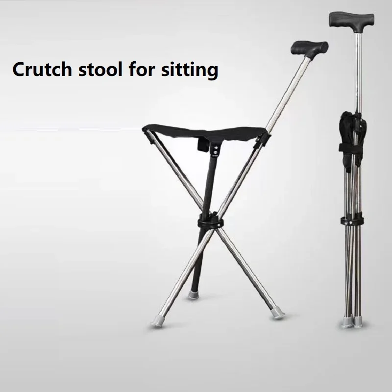 Ultra-light Stainless Steel Travel Crutches for the Elderly Climbing Stick Outdoor Multifunctional Triangular Stool Foldable