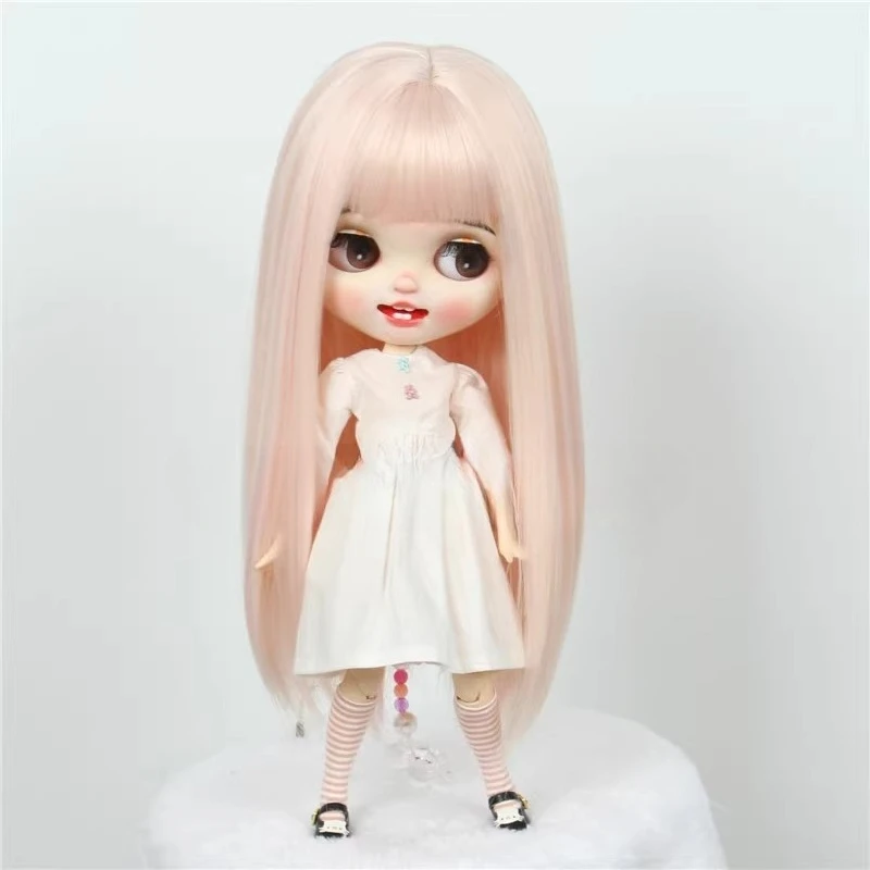 인형의 가발 머리 둘레에 맞는 25-27.5cm Blyth 인형 긴 스트레이트 헤어 장난감 드레스 놀이 집 인형 액세서리, 인형 없음