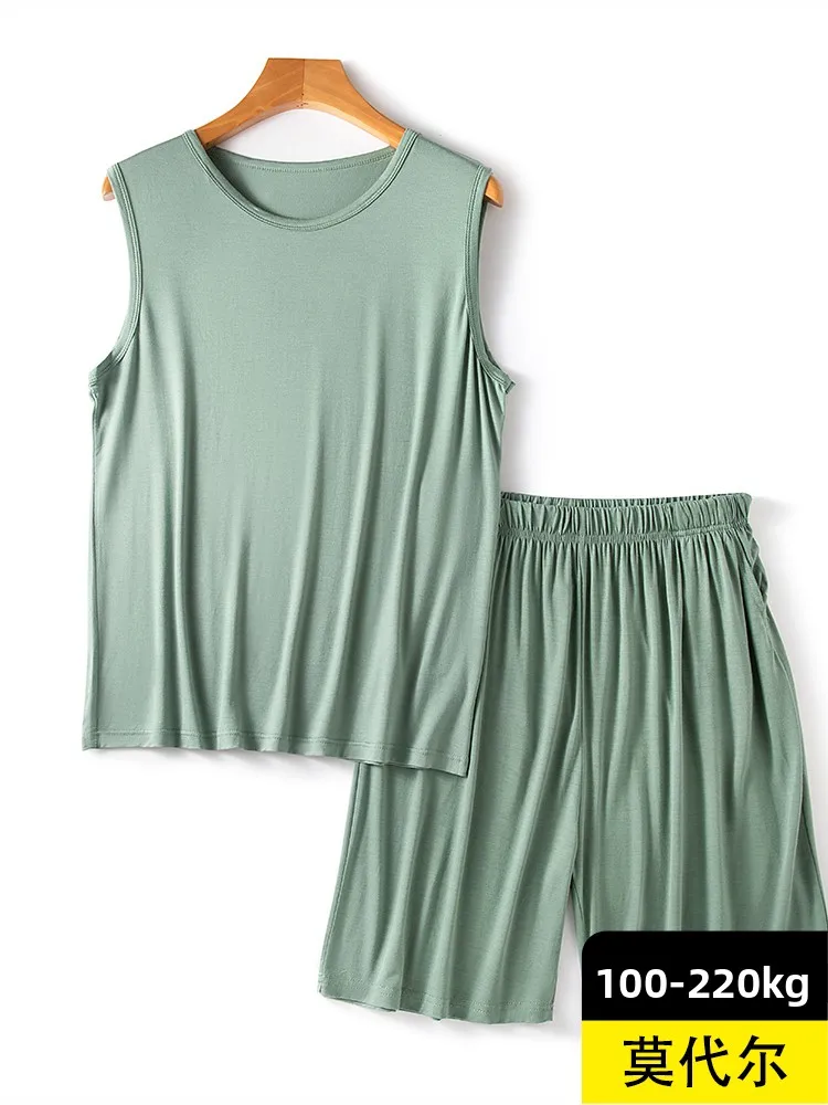 Men's Modal Vest Set Summer Loose Sleepwear Pants Casual Large Size Thin Home Clothes Two-piece Set Comfortable Breathable