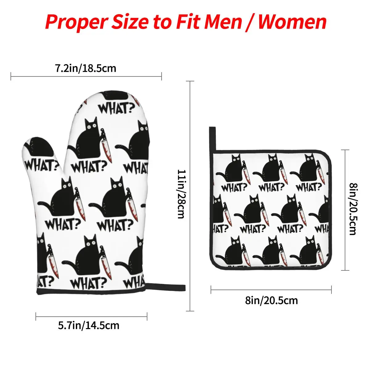 Cat What Murderous Black Cat With Knife Oven Mitts and Pot Holder Sets of 4 for Baking Cooking BBQ Resistant Non-Slip Gloves
