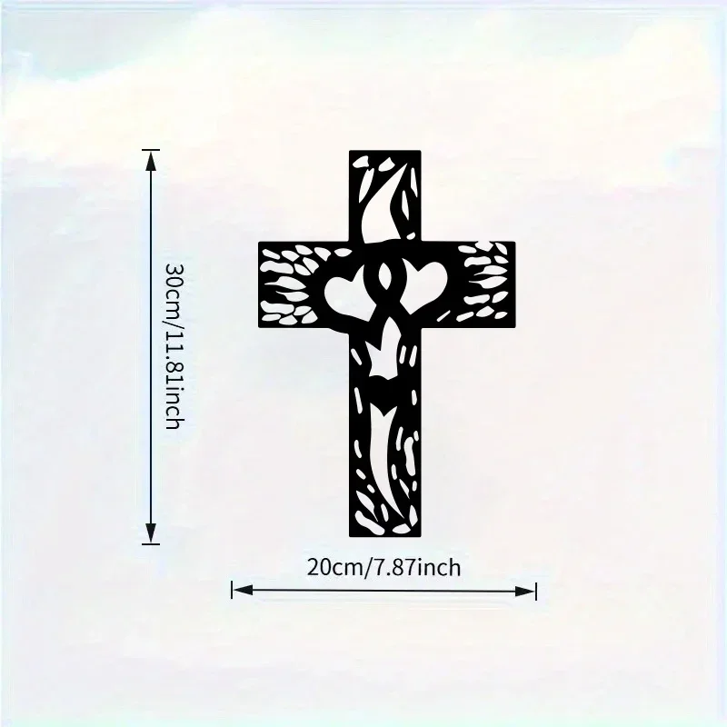 Elegant Vintage Christian Cross Wall Decor - Heart & Wing Design, Religious Metal Wall Art for Chapel, Prayer Room, Christmas
