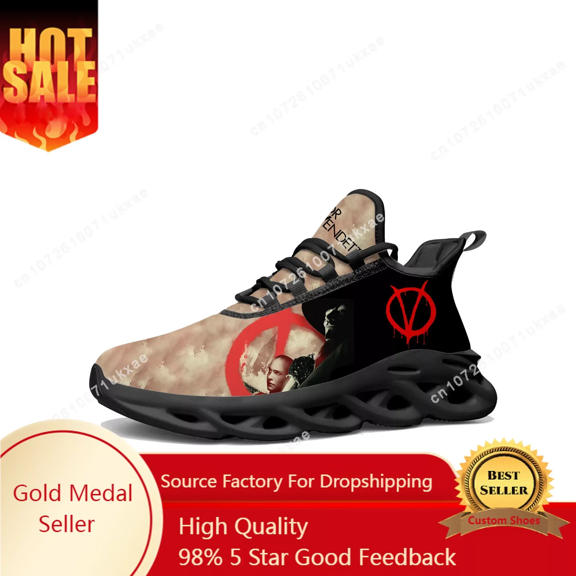 V for Vendetta Movie Flats Sneakers pour hommes et femmes, chaussures de course de sport, chaussures en maille à lacets, chaussures sur mesure, haute qualité, rencontre