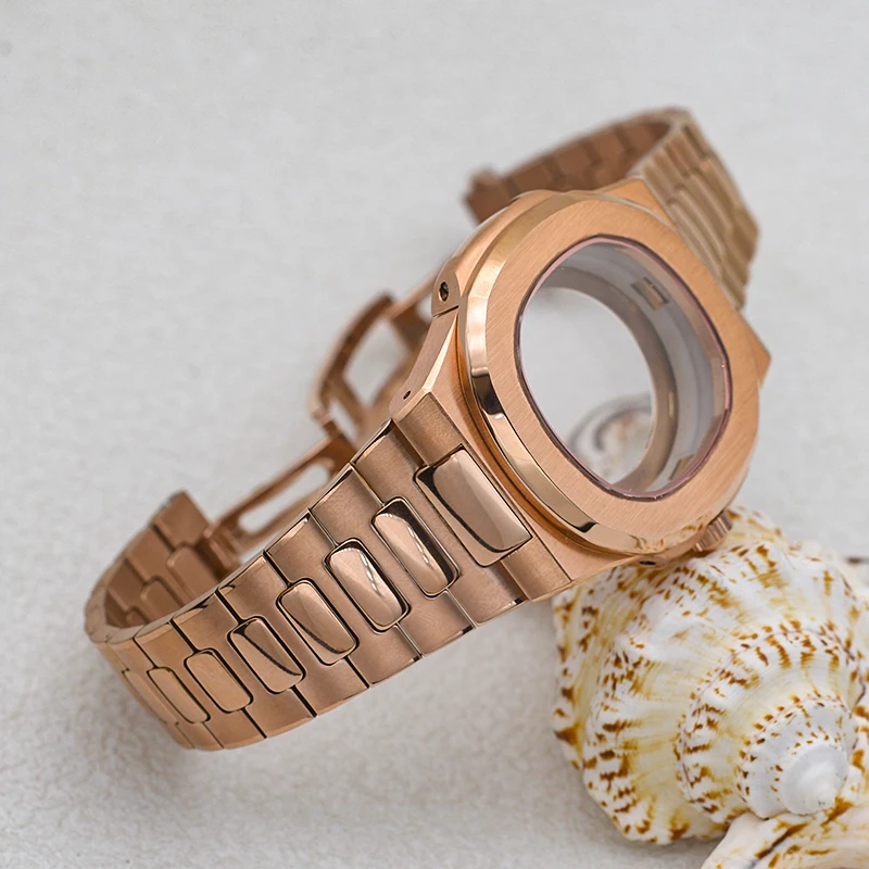 Nautilus Watch Case Fit Seiko NH35 NH36 7002 7S26 4R35 Japan Automatic Movement Stainless Steel Watch Strap 20ATM Waterproof