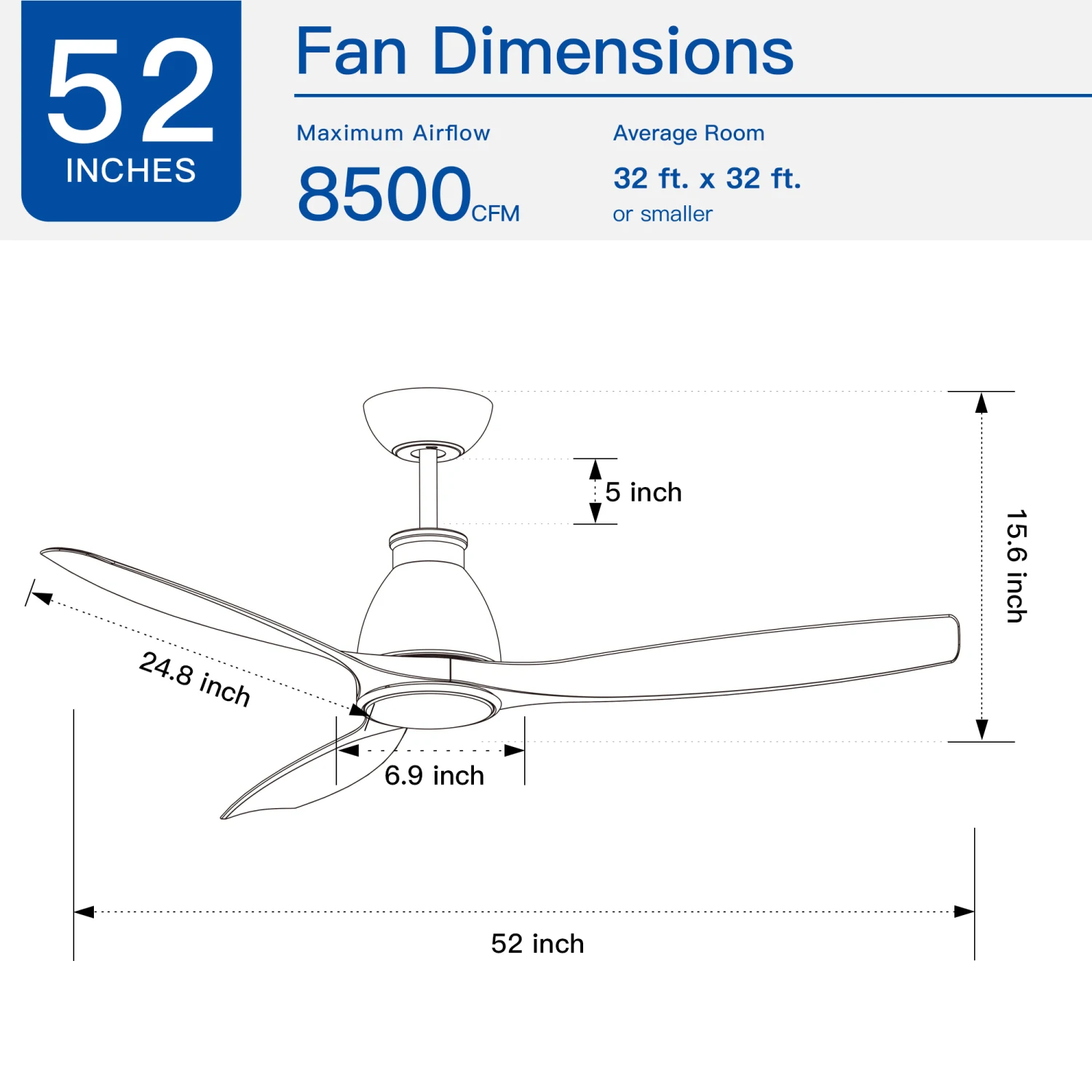 52 In.Intergrated LED Ceiling Fan with Antique Brown Wood Graiin Blade