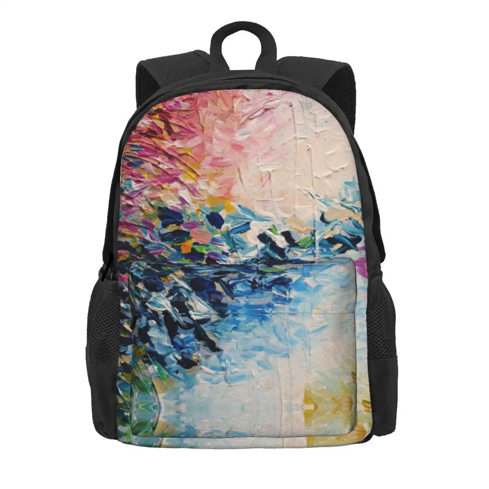 Paradise Dreaming Colorful Pastel Abstract Art Painting Textural Pink Blue White Tropical Brushstrokes Hot Sale Schoolbag