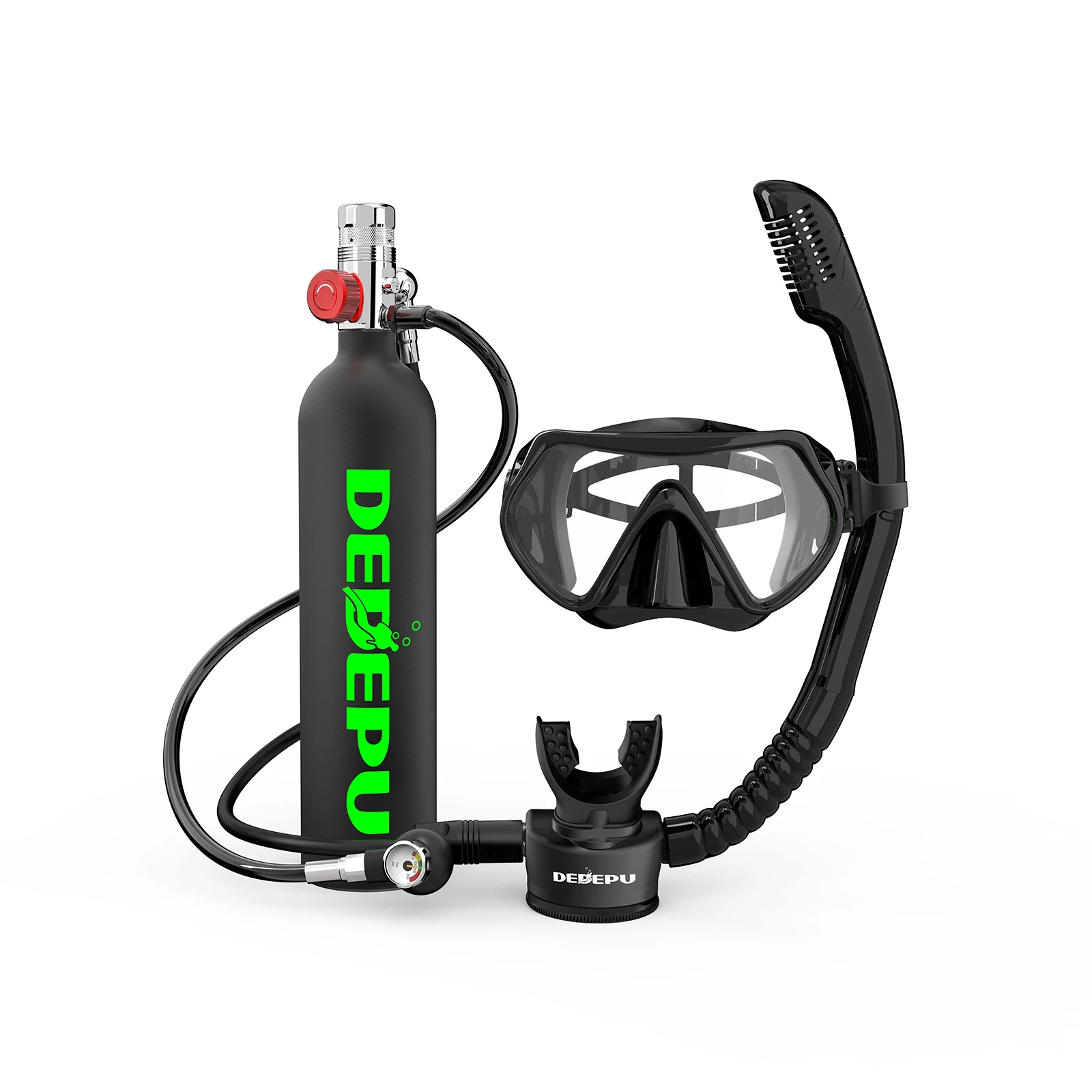 

Underwater Breathing Scuba Diving Gear Kit with 1L High-Pressure Oxygen Cylinder Air Tank Snorkel for Deep Diving Training