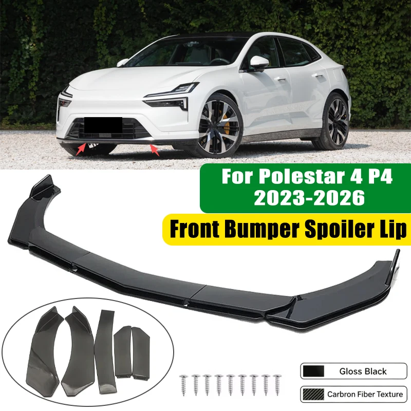 For Polestar 4 P4 2023-2026 5Pcs ABS Car Front Bumper Lip Spoiler Splitter Body Kit Canard Tuning Accessories