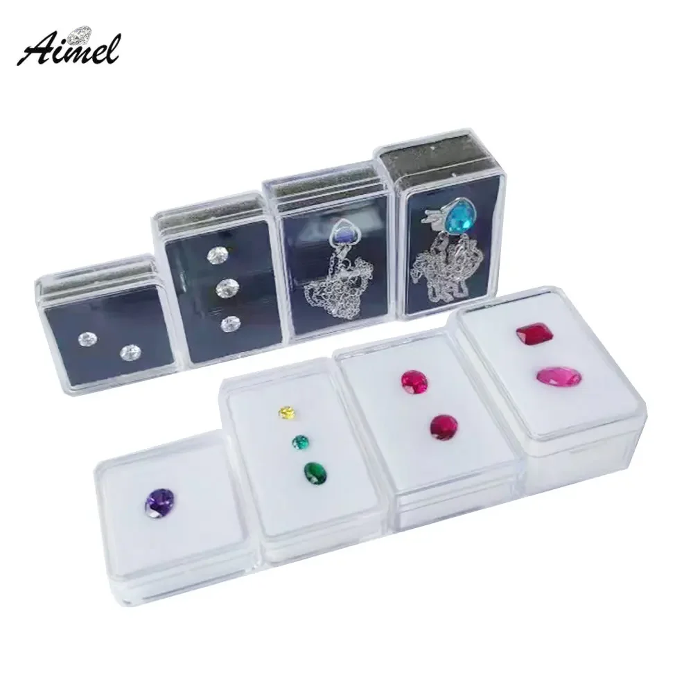 

Transparent Gemstone Jewelry Display Box Earring Organizer Holder Beads Ring Packaging Case 10Pcs Diamond Stone Storage Box