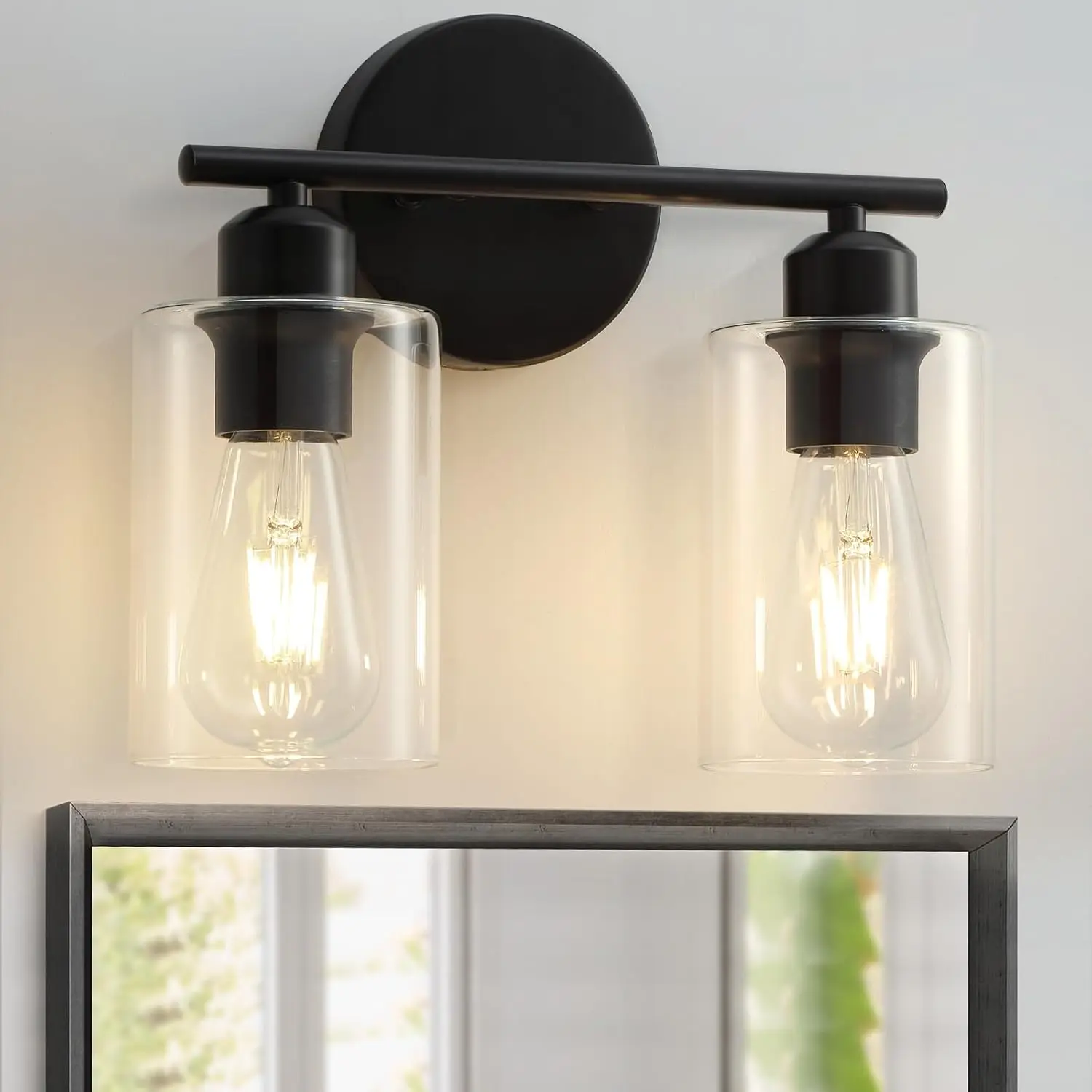 

2-Light Bathroom Vanity Light, Matte Black Wall Sconce with Clear Glass Shade for Mirror, Bedroom, Hallway
