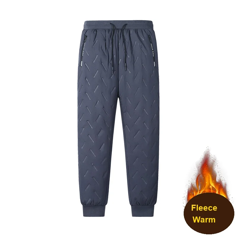 Plus‑Size Men Lamb Fleece Lined Winter Pants, Loose Water‑Repellent Cold‑Proof Outdoor Warm Casual Sports Long Trousers for Midd
