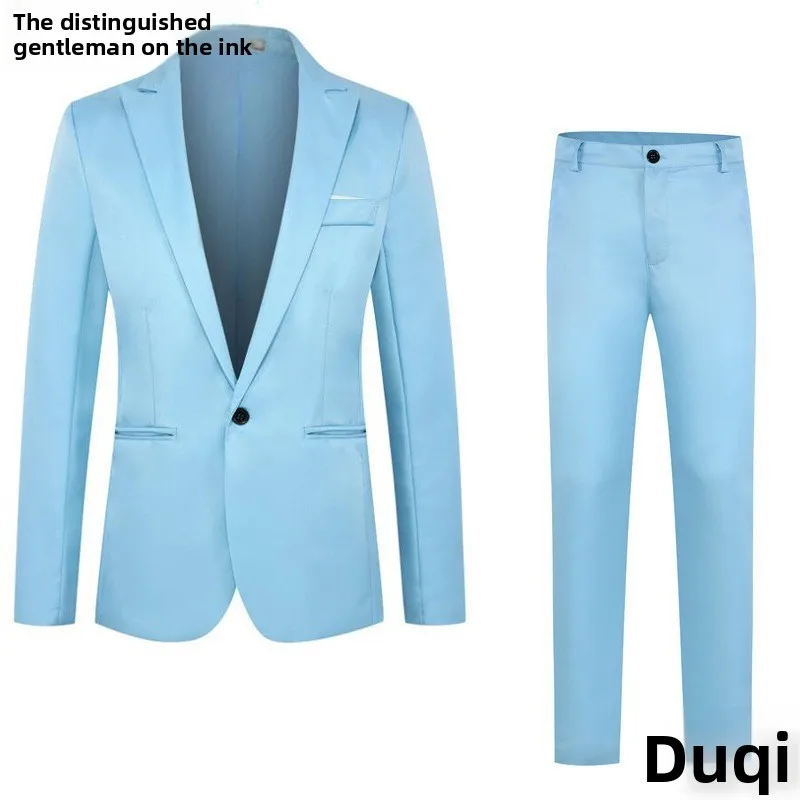 

New 2024 Men's Faion Busin Slim Fit Suit Two Piece Set Casual Sle Cotton Blend Spring Autumn Wear Stand Tailoring
