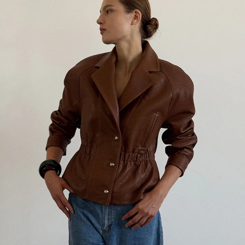 

Linad элегантное коричневое однобортное пальто для женщин, уличные шикарные куртки с зубчатым вырезом, женская осень 202, винтажная верхняя одежда, женская одежда