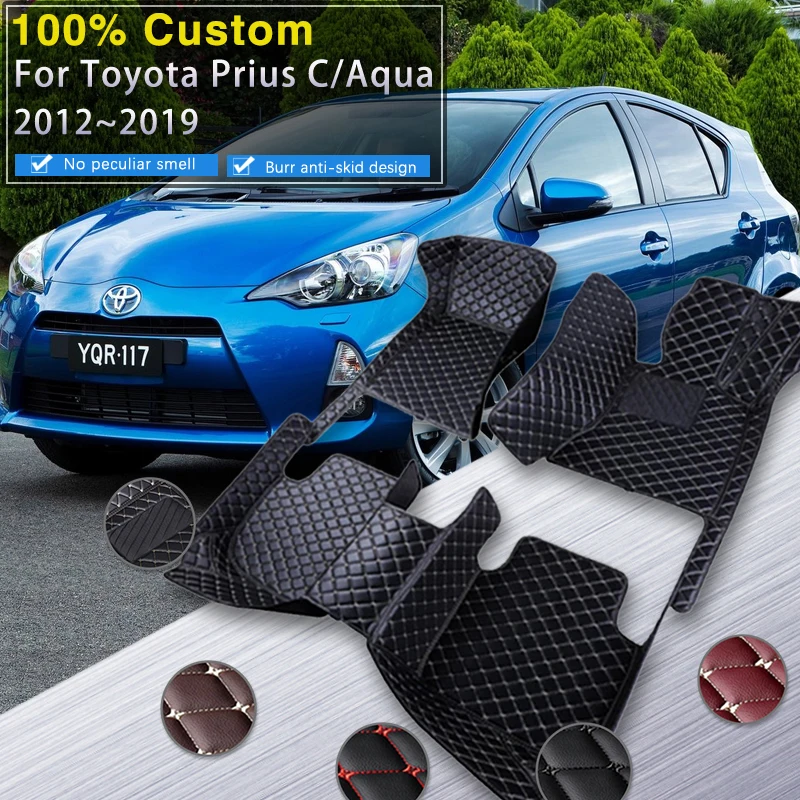 Car Floor Mats For Toyota Prius C Aqua NHP10 2012~ 2019 Carpets Rugs Luxury Leather Mat Rugs Car Accessories 2013 2014 2015 2016