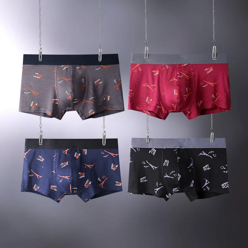 

5 шт. Мужские боксеры, дышащие, мужские боксеры со средней посадкой, молодежные шорты с принтом, трусики с носком