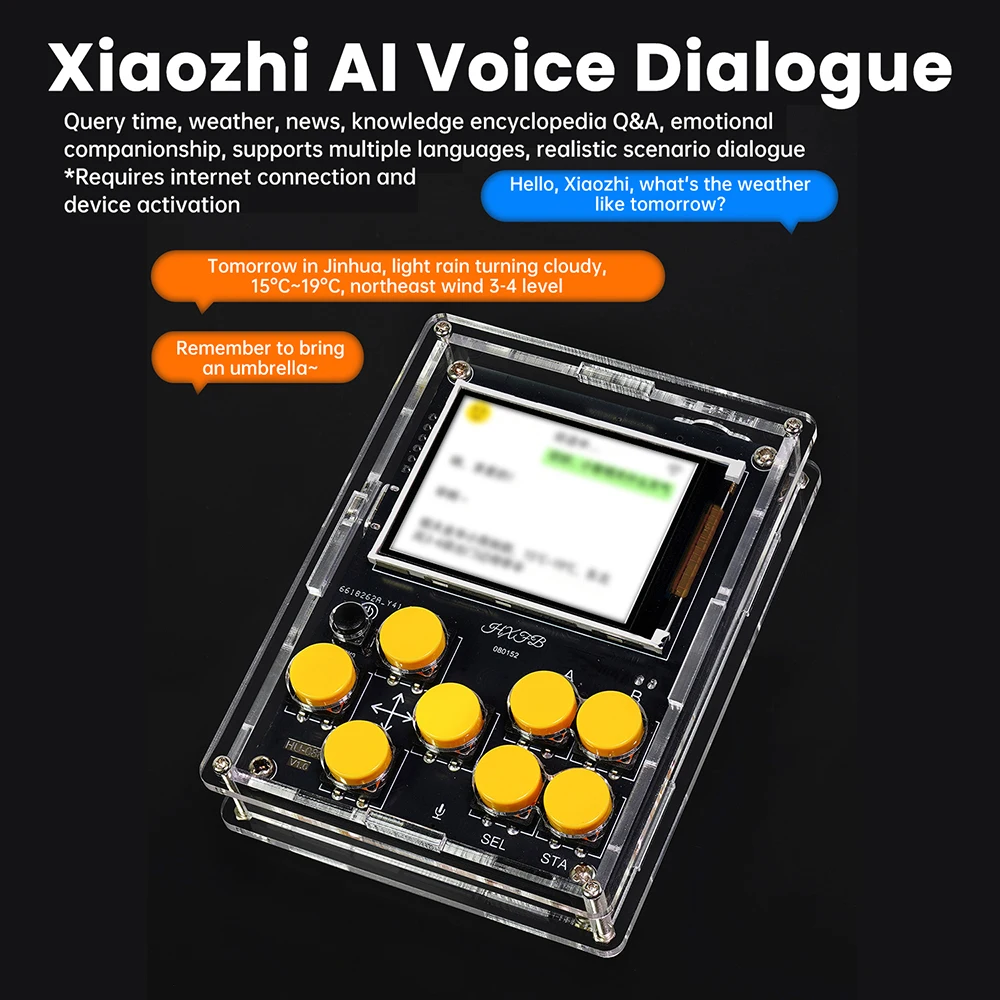 AI Multifunctional Handheld DIY Kit with LCD Game Console Weather Clock Music Spectrum Voice Dialogue Welding Practice Parts