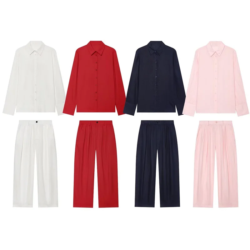Nouvelle Collection Été 2026 : Ensemble Décontracté Chic pour Femme – Chemise Ample à Manches Longues et Pantalon Couleur Unie, Léger et Tendance