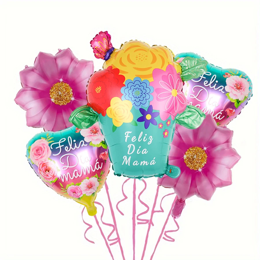 5pcs Mother\'s Day Decoration Balloon Set  Sunflower Flower Basket Trophy Balloons Home Decor