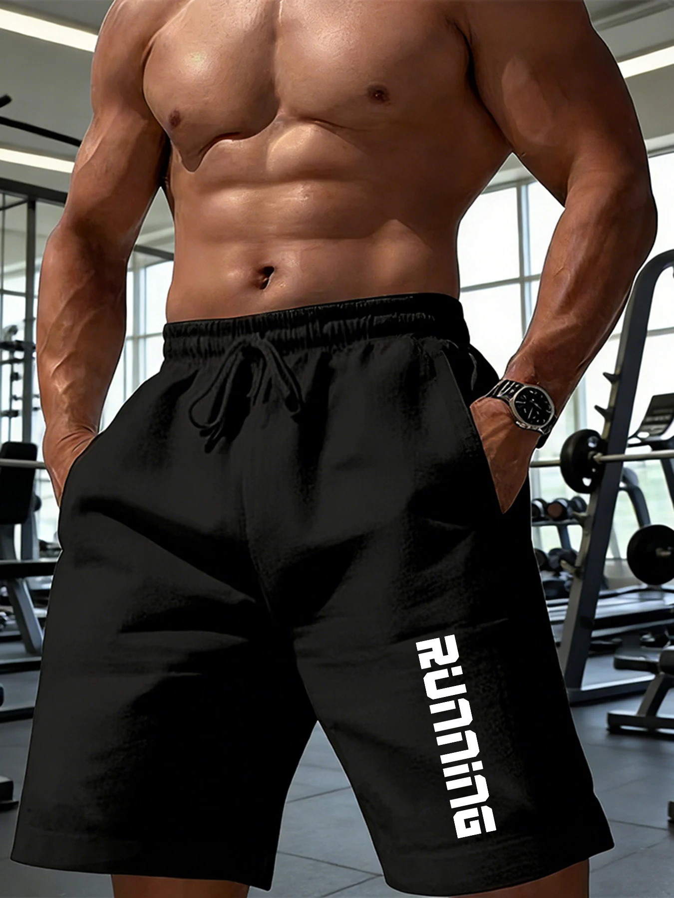 

Running Art Letter Print Men'S Gym Shorts Casual Elasticity Pants Wide Leg Pocket Clothing Summer Drawstring Unisex Short Pant