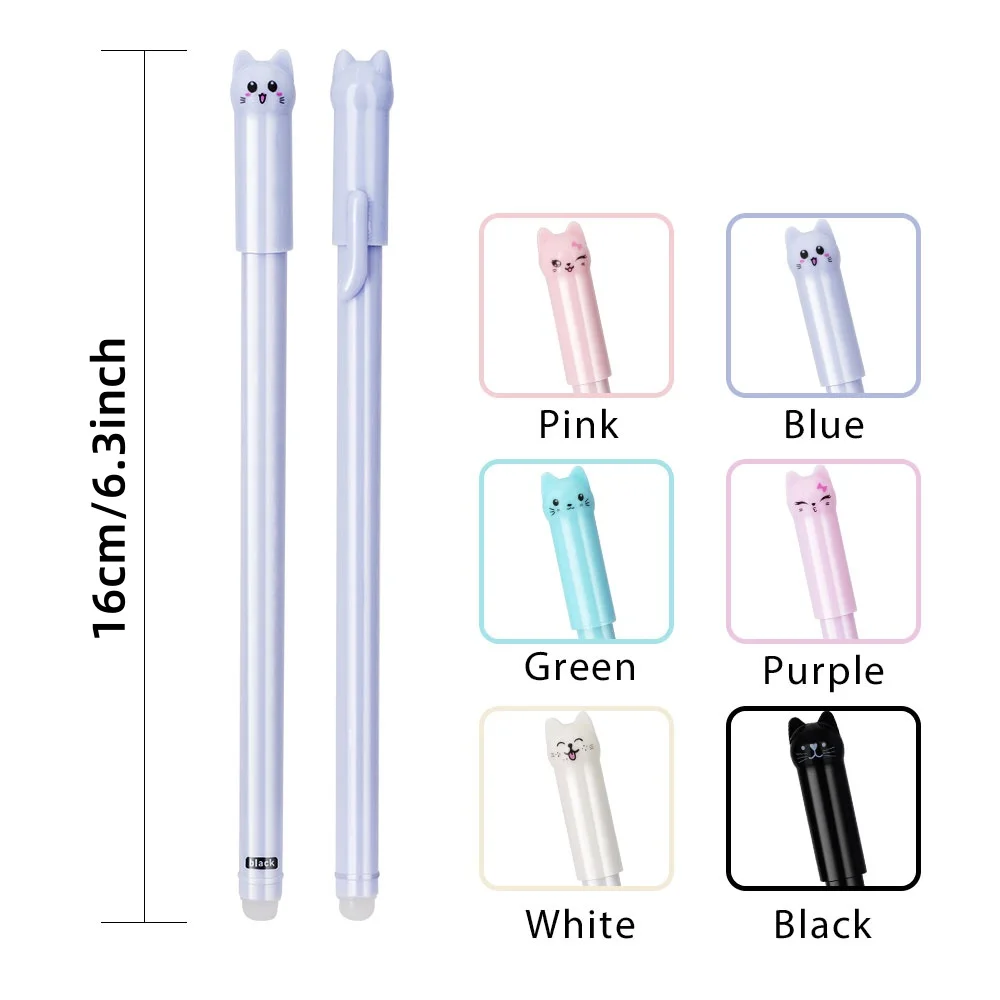 6/12Pcs/Set 0.5mm New Creative Cat Erasable Gel Pen Set Washable Handle Smooth Writing Black Blue Magical Erasable Refill Rod