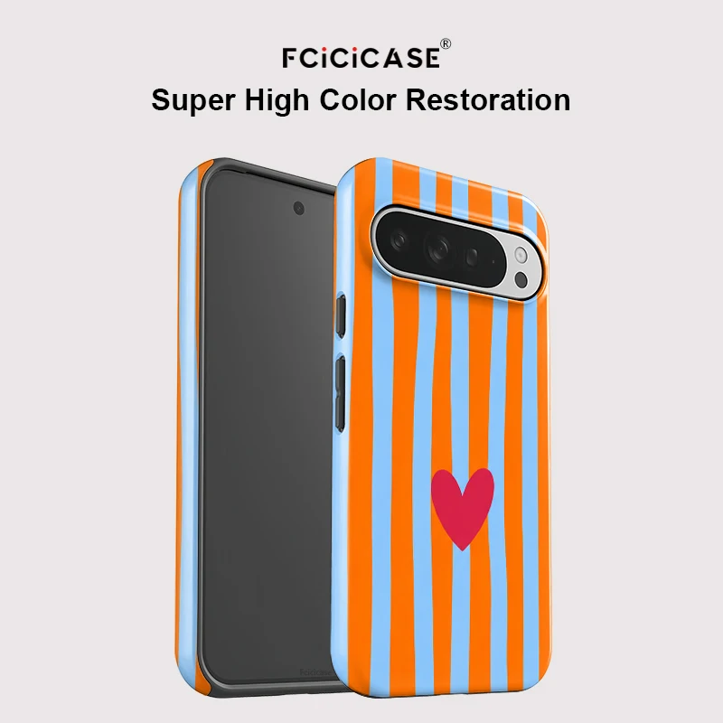 Funda Fcicicase con rayas y corazón para Google Pixel 10 Pro XL 10A 9 8 7A 5A, funda trasera de PC + TPU con carga inalámbrica Magsafe