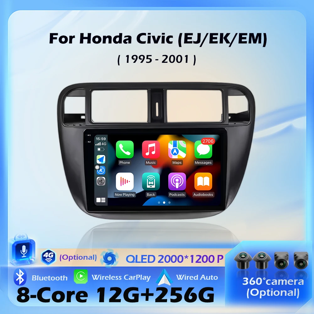 Android 16 Wireless CarPlay For Honda Civic (EJ/EK/EM) 1995 - 2001 Car Radio Multimedia Video Player Navigation GPS WIFI+4G BT