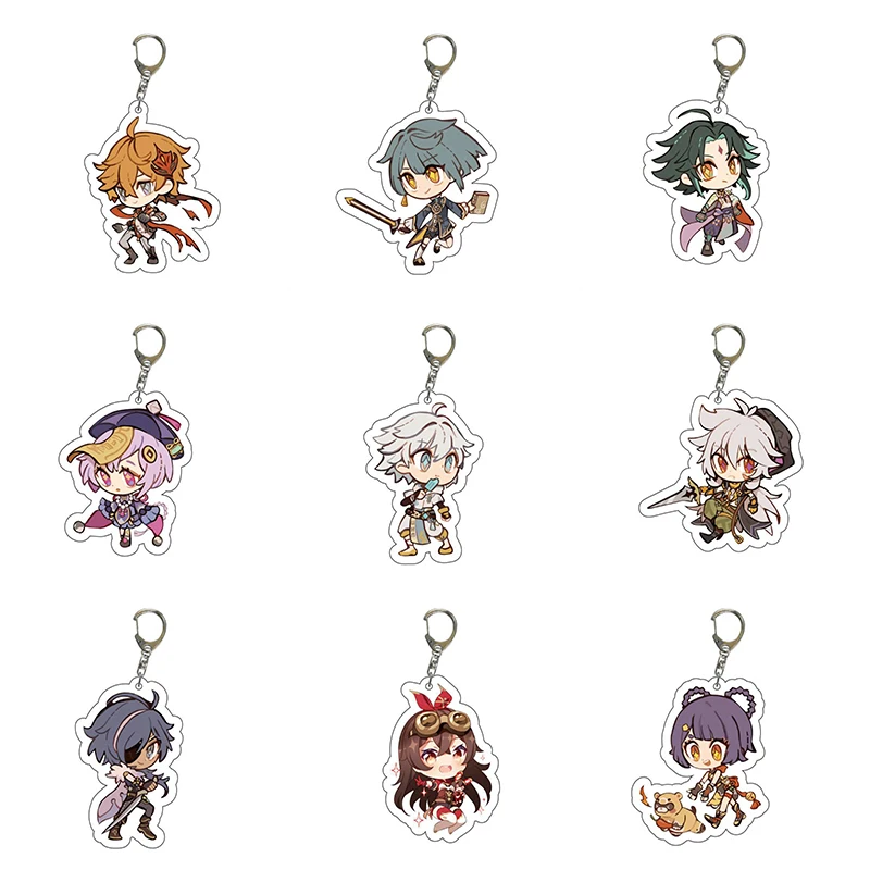 Impact Keychains Xiao Venti Kaeya Paimon Klee Diluc Zhongli Keqing Qiqi Acrylic Pendant Chibi Accessories Gift Jewelry