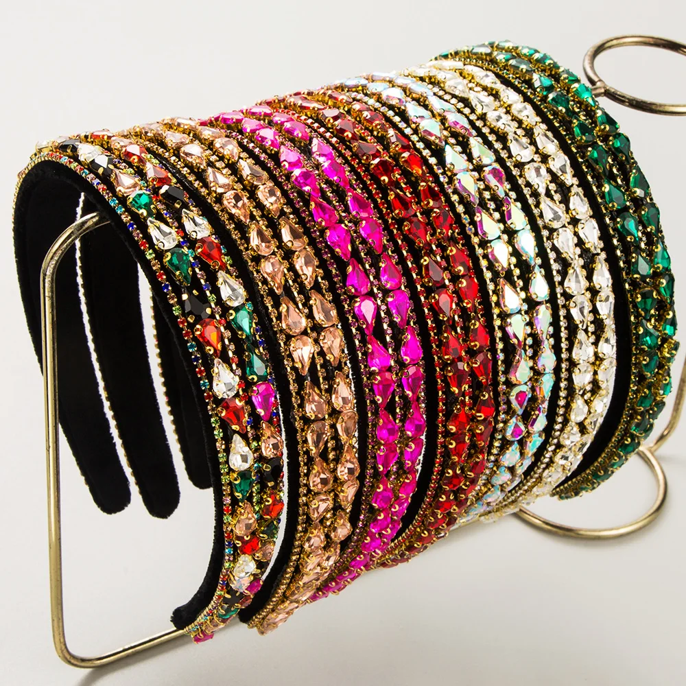 New fashion Korean version retro headband women's glass diamond temperament full diamond hair accessories fashion shiny ball hea