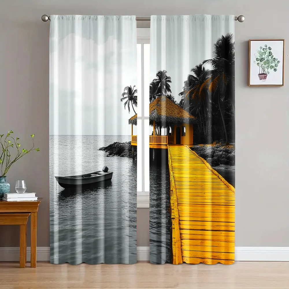 

2pc, Drapes Ocean Landscape Light Filter Holiday Decorations Perfect for Classroom, Office