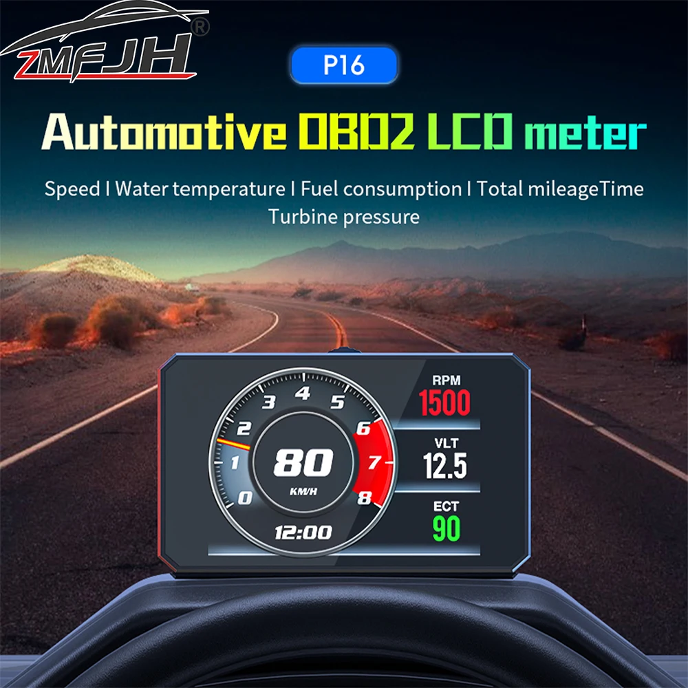 

P16 Автомобильный OBD2 Проекционный дисплей для HUD Автомобильный измеритель скорости OBD Smart Цифровой тахометр Датчик температуры воды Бортовой компьютер