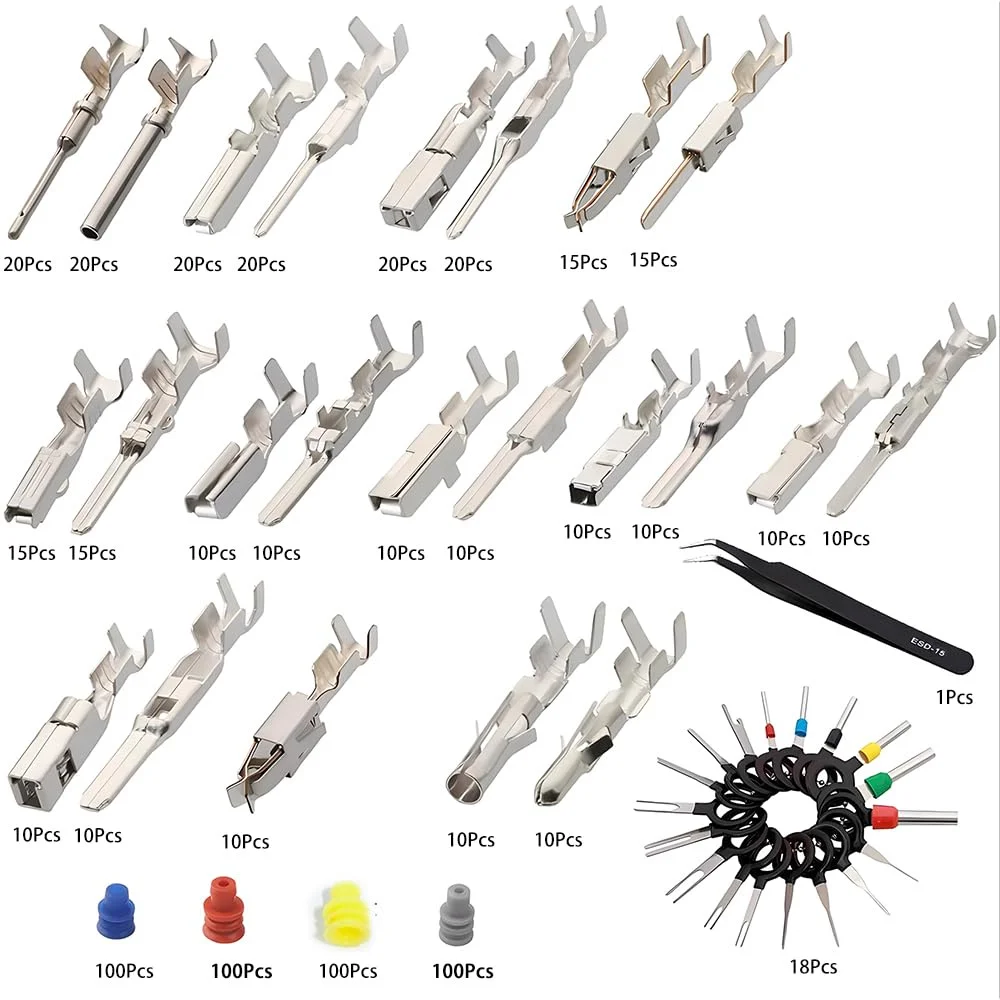 729Pcs Automotive Pin Connectors Kit, 1/1.5/1.8/2.2/2.3/2.8/3.5mm Male&Female Wire Pins, Non Insulated Wire Terminal Pin Kit.