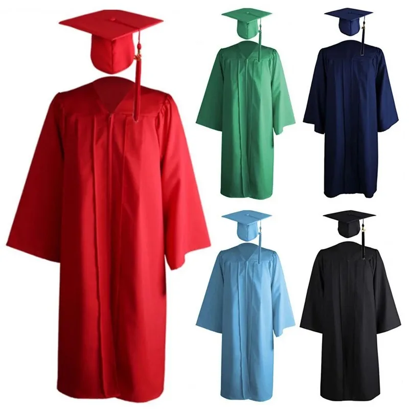 2024 New Woven Baccalaureate Gown American Style Adult University Graduation Academic Dress Solid Color Robe Hat Set