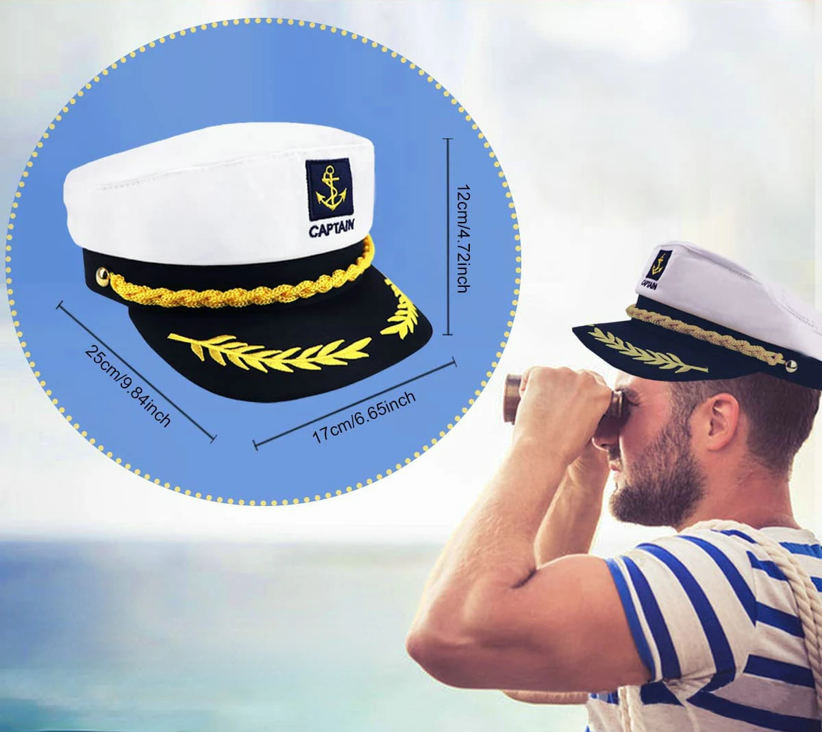 Cappello Da Capitano Regolabile Bianco Per Uomo E Donna – Perfetto Per Feste In Barca, Carnevale, Halloween E Cosplay – Accessorio Nautico Classico